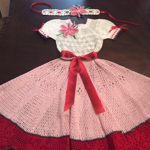 Crochet dress poinsettia thread pattern, holiday dress, girl dress, Christmas dress pattern, girl dress pattern, holiday outfit, size 5-6,