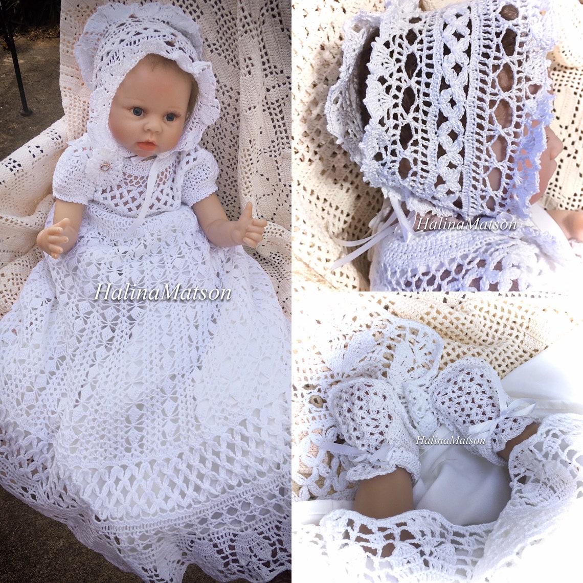 and Booties Baby Jane Christening Thread Crochet Etsy