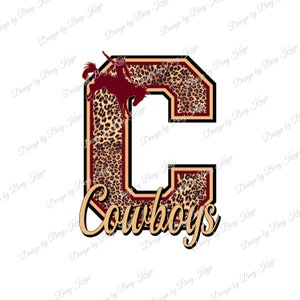 Solicitud de diseño personalizado: descarga instantánea de Cowboys Leopard Letter School Team Pride Digital Design / PNG Sublimation Design / No Product Ships