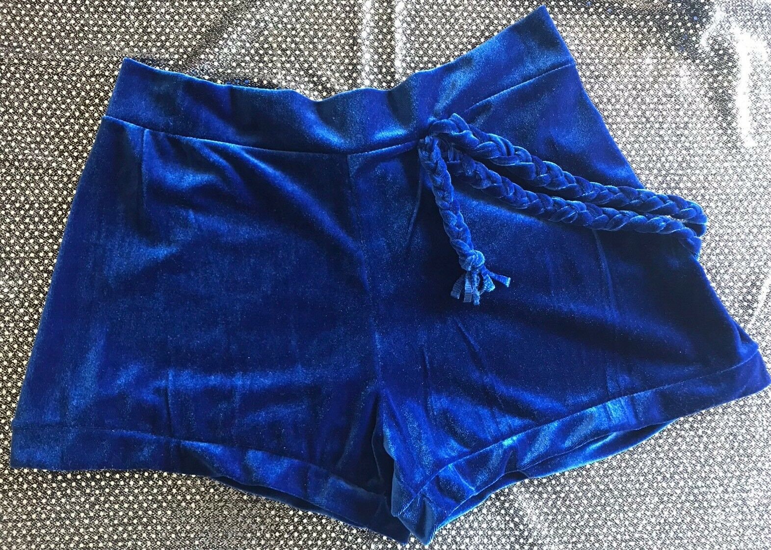 navy blue velvet shorts