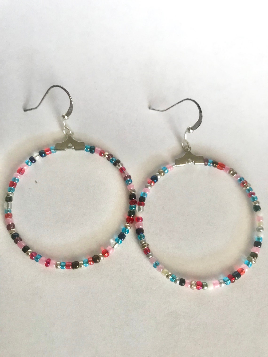 Multi Color Beaded Dangle Hoops Etsy Australia