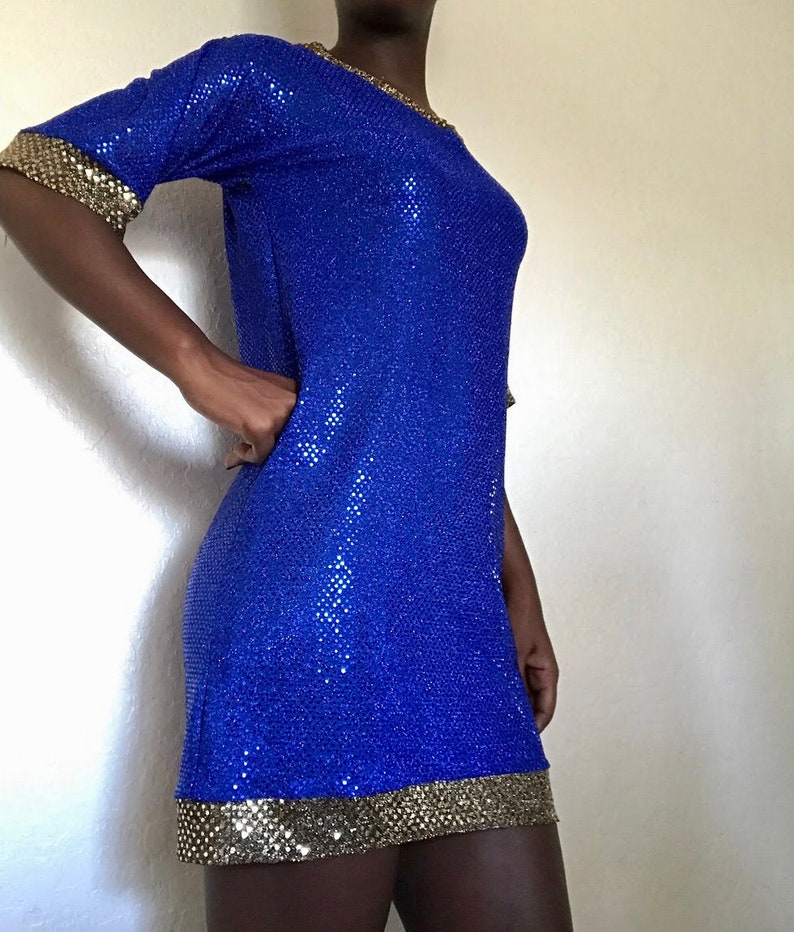 blue sequin shirt dress