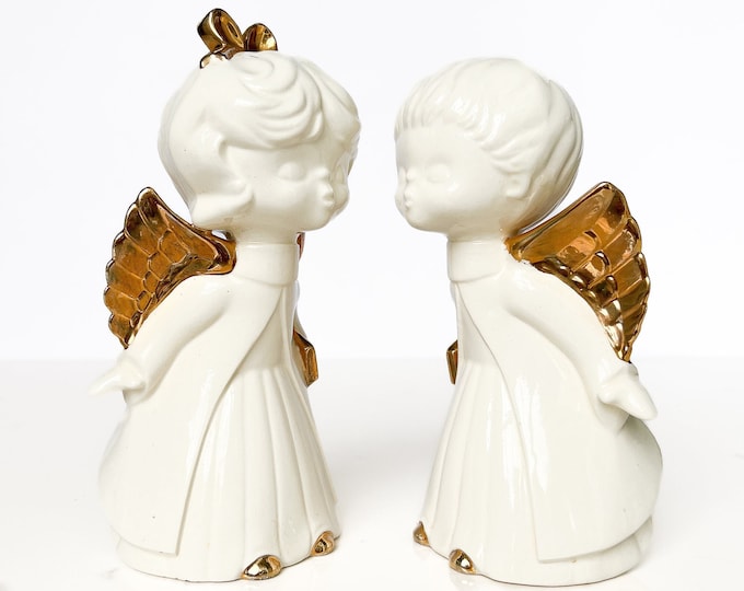 Vintage Ceramic Kissing Angels 1950s Christmas Decor Large Etsy