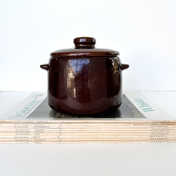 West Bend Bean Pot, Brown Glazed Crock, Mid Century 1950s Stoneware