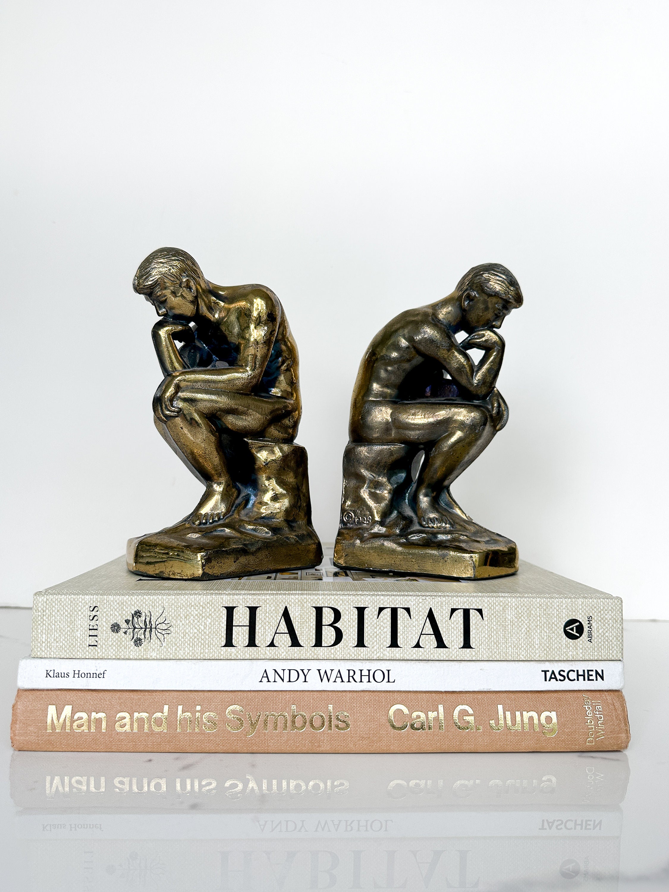 Antique 1928 the Thinker Bookends Cast Metal Bronze Etsy