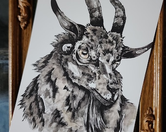 Black Goat - Fine Art Print - Goth Gifts - Goth Art - Witchy Art - Witchy Things - Witch's Familiar