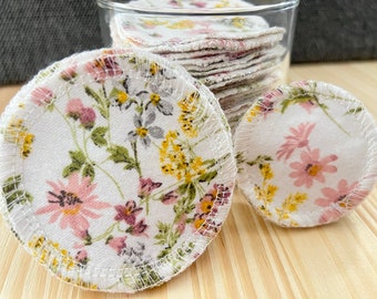 24 Reusable Cotton Rounds, Makeup Remover Pads, Plum Blossom Pink Floral Print Design, Zero Waste, Makeup Wipes, Cleansing Eco Pads