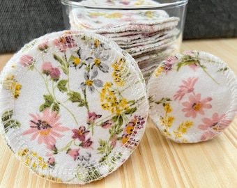 24 wiederverwendbare Baumwollrunden, Make-up-Entferner-Pads, Pflaumenblüten-Rosa-Blumendruck-Design, Zero Waste, Make-up-Tücher, reinigende Öko-Pads