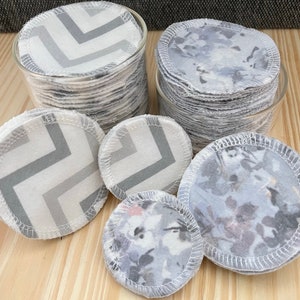 Reusable Cotton Rounds: Gray Print Makeup Remover Pads, Washable Facial Wipes