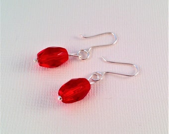 Red bead earrings, Sterling silver earrings, Bead earrings, Red earrings, Dangle silver earrings, Handcrafted earrings, Gift for her