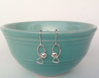 Sterling silver fish earrings, Earrings with bead, Dangle fish earrings, Handmade silver bead earrings, Small fish earrings, Gift earrings
