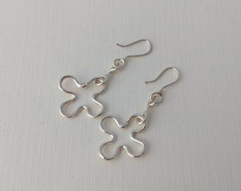 Sterling silver flower earrings, Dangle flower earrings with connector, Hancrafted silver earrings, Flower earrings, Silver earrings