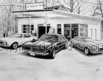 1967 Chevy Camaro Customized Pencil Drawing Print