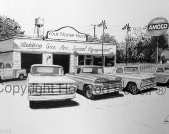 60-61-62-63-64-65-66 Chevy Pickup Truck Customized Pencil Drawing Print