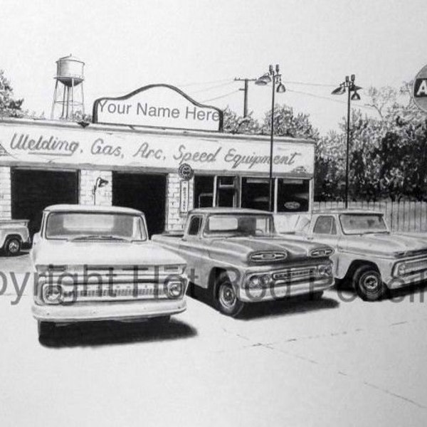 60-61-62-63-64-65-66 Chevy Pickup Truck Customized Pencil Drawing Print