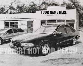 1991-92-93-94-95-96 Chevy Impala, SS, Caprice Wagon, Customized Pencil Drawing Print