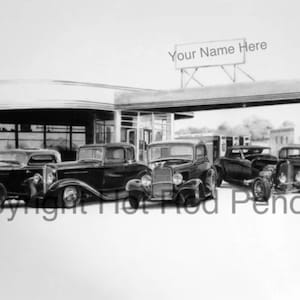 32 Ford Roadster, Coupe, Hi Boy, Hot Rod, Deuce, Customized Pencil Drawing Print