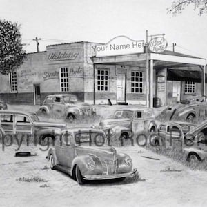 1940 Ford Junkyard Customized Pencil Drawing Print