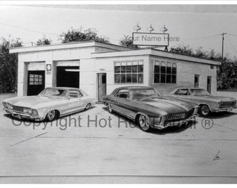 64-65-66 Buick Riviera Customized Pencil Drawing Print