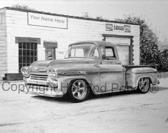 1959 Chevrolet Apache Pickup Truck Customized Pencil Drawing Print