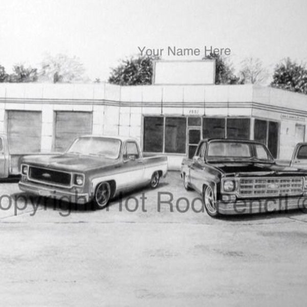 73-74-75-76-77-78 Chevy Silverado Pickup Truck Customized Pencil Drawing Print