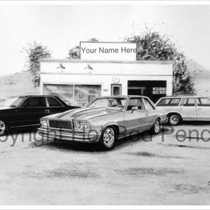 78-79-80-81-82-83-84-85-86 Chevy Malibu G Body Customized Pencil Drawing Print