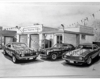 1969 Chevy Camaro Customized Pencil Drawing Print