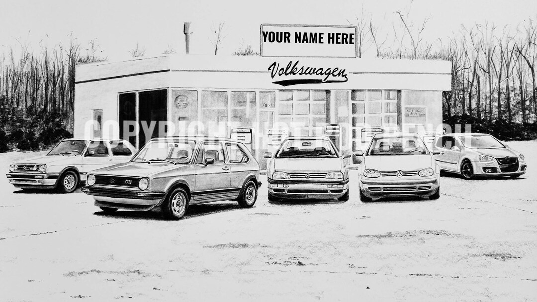 VW Golf, Rabbit Pencil Drawing Print - Etsy
