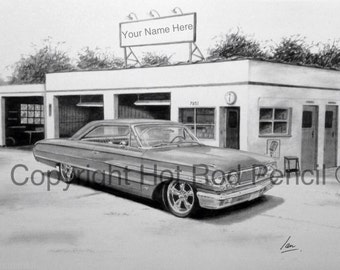 1964 Ford Galaxie Customized Pencil Drawing Print