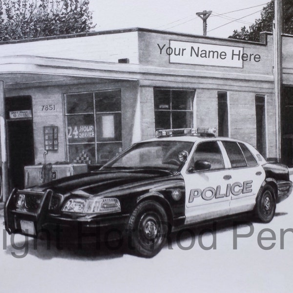 police car, Ford Crown Victoria personalized Pencil Drawing Print