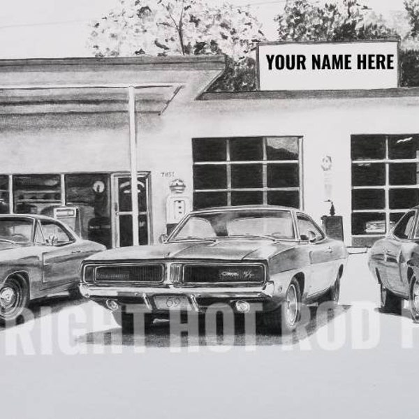 68, 69, 70Dodge Charger, Mopar, 440, 383, Garage art, Personalized PencilDrawing Print