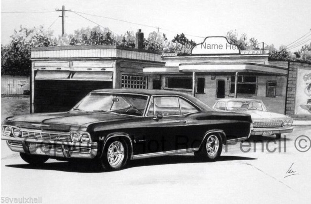 1965 Chevy Impala Customized Pencil Drawing Print Etsy