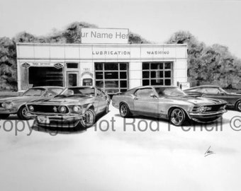 69-70 Ford Mustang Customized Pencil Drawing Print