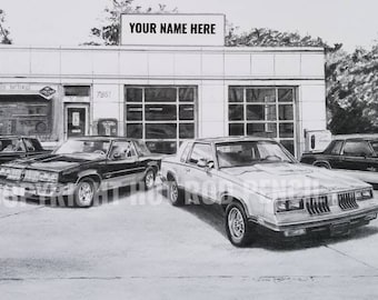 82,83,84,85,86, 87,88, Oldsmobile, Olds, Cutlass, 442, Personalized Pencil Drawing Print