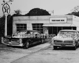 1966, 1967 Pontiac GTO Customized Pencil Drawing Print