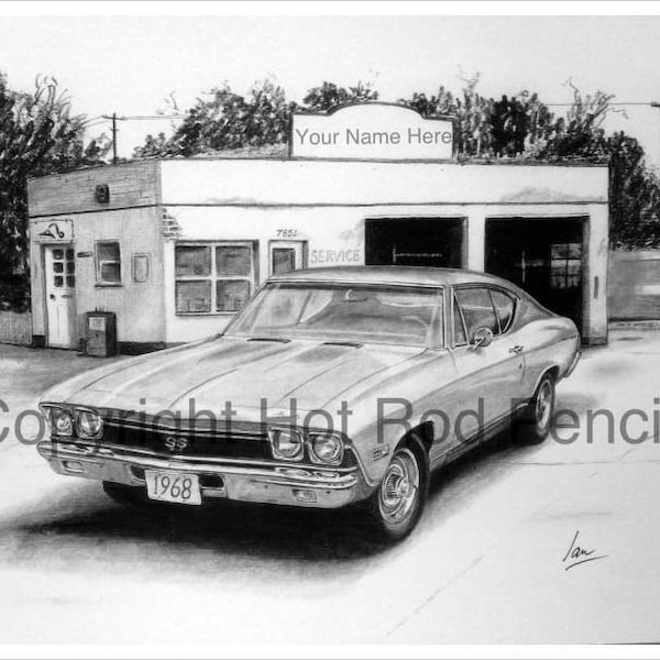 68 Chevy Chevelle Customized Pencil Drawing Print