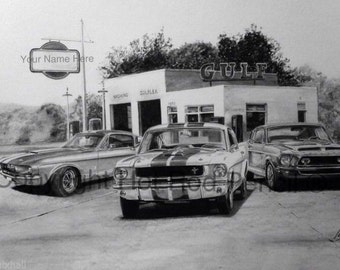 65-66-67-68 Shelby Mustang Customized Pencil Drawing Print