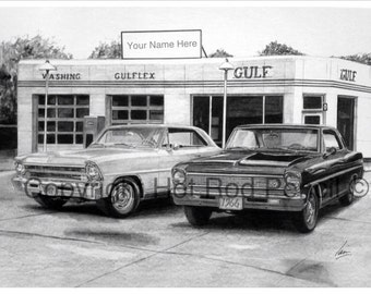 1966 & 1967 Chevy Nova Customized Pencil Drawing Print