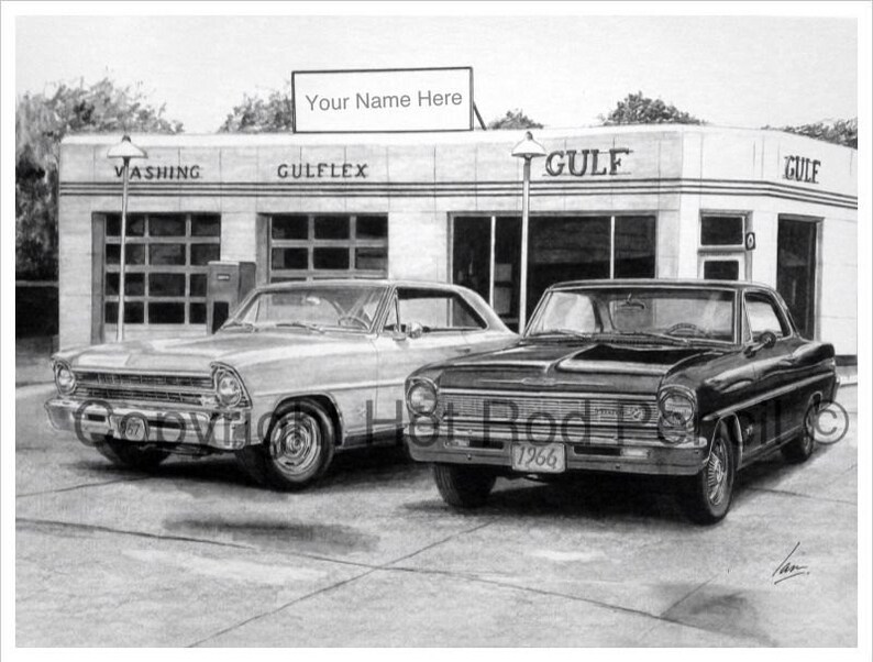 1966 & 1967 Chevy Nova Customized Pencil Drawing Print image 1