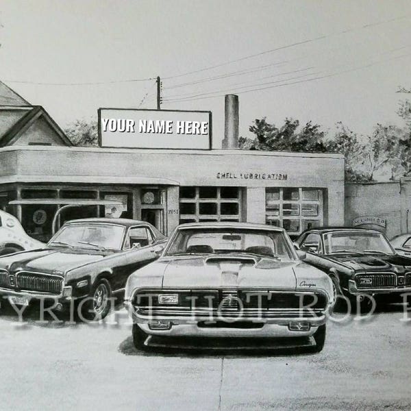 Mercury Cougar personalized  Pencil Drawing Print