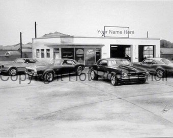 1968 Chevy Camaro Customized Pencil Drawing Print