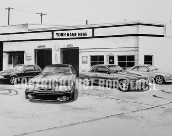 Foxbody Mustang, 5.0, Ford, 1987,88,89,89,90,91,92,93 Personalized Pencil Drawing Print