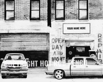2003,04, 05, 06 Chevy Cateye  Pickup , Truck Customized Pencil Drawing Print