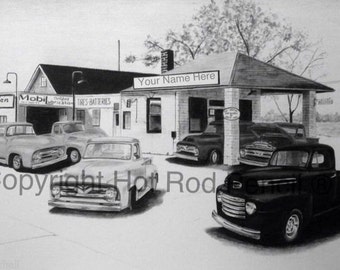 48-53-54-55-56 Ford F100 Pickup Truck Customized Pencil Drawing Print