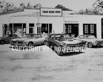 1964,65,67,67,Pontiac GTO Customized Pencil Drawing Print