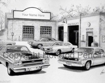 1970 Plymouth GTX, Duster, Cuda, Challenger Customized Pencil Drawing Print