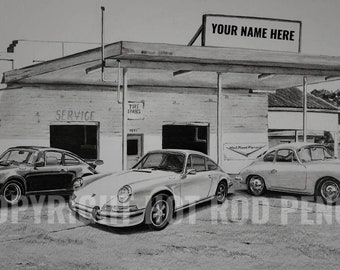 Porsche, 911, Turbo, 356 Customized Pencil Drawing Print