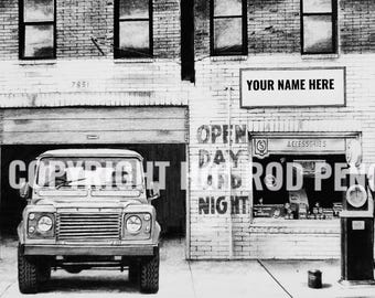 Land Rover, Defender, 4x4, Customized Pencil Drawing Print