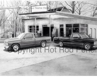 Chevy S10 Pickup Truck Customized Pencil Drawing Print