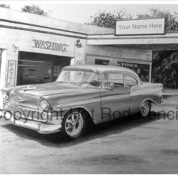 1956 Chevrolet Bel Air Customized Pencil Drawing Print